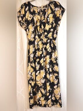 As U Wish Floral Romper | Black & Mustard Boho Tie Front | Size M
